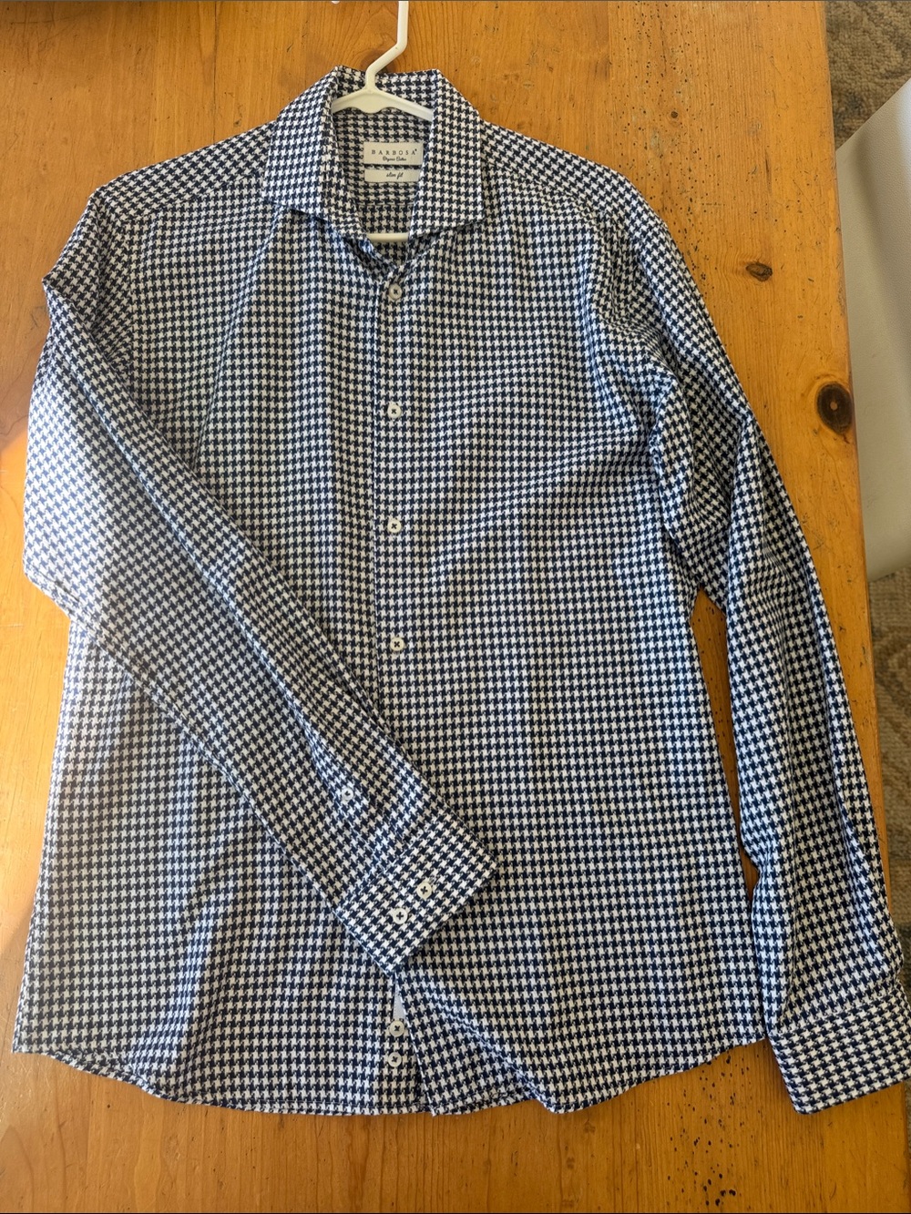 Barbosa Navy & White Houndstooth Button-Down Organic Cotton Shirt.